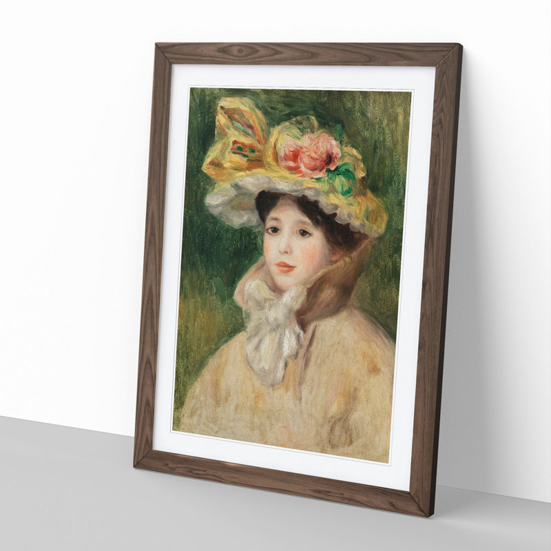 Woman with Capeline by Pierre-Auguste Renoir - Picture Frame Painting, 36cm H x 27cm W x 2cm D, Walnut