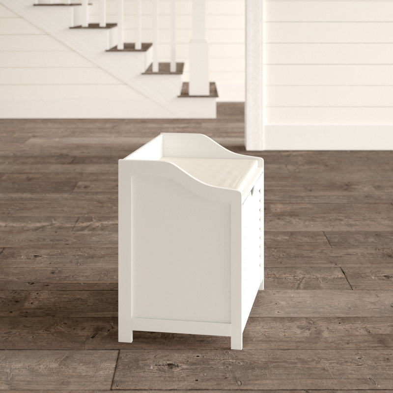 White Wooden Hamper Bench with Shutter Front and Lid