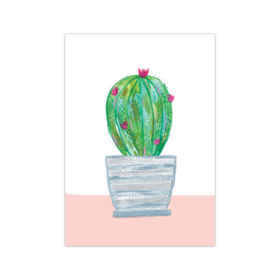Painted Cactus in Blue Stripe Plant Pot 1 Piece Wall Art