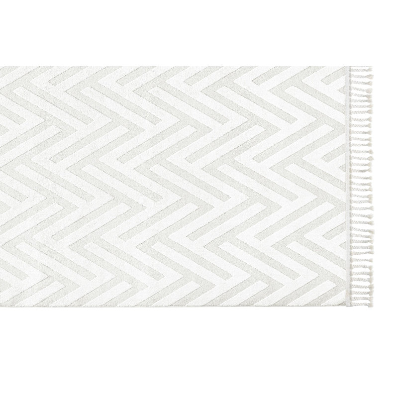 Élégant tapis crème (5,2 x 7,5 pi), 100% polyester, hauteur de velours de 0,2 po | Tissé à la machine avec une base en coton / jute, 280 000 fils | Durable, facile à nettoyer, parfait pour le salon et la chambre à coucher