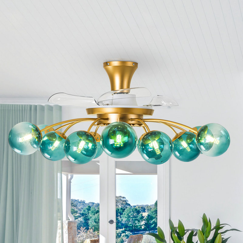 Ventilateur de plafond 12 lumières avec télécommande, Or / Bleu