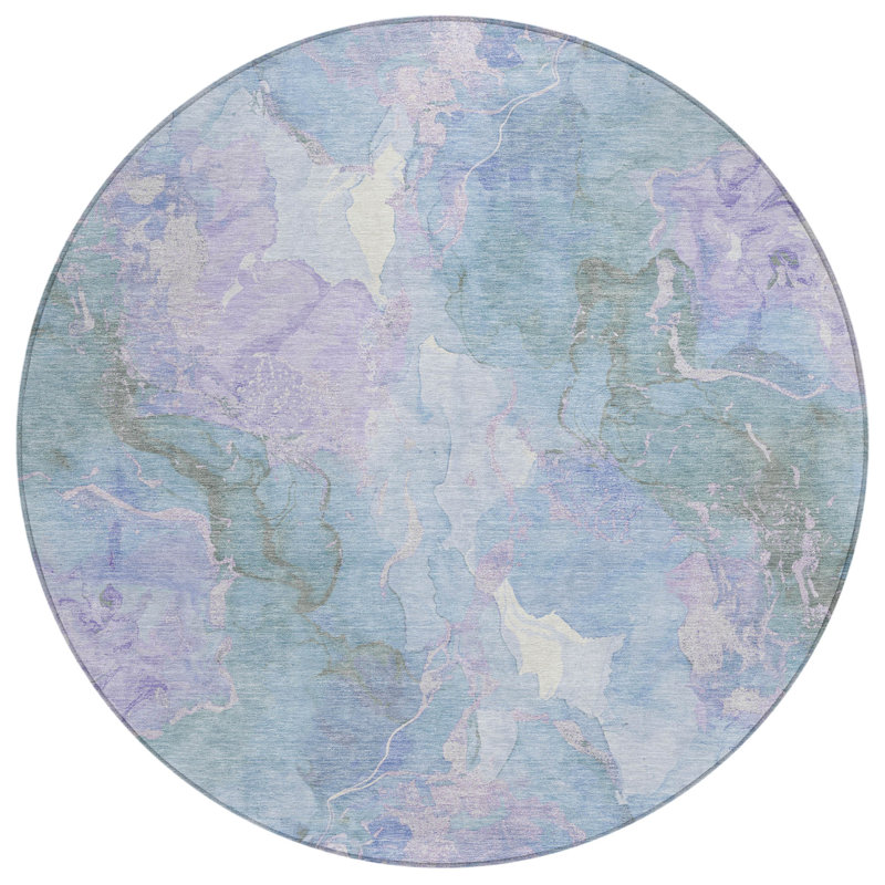 Machine Washable Indoor/Outdoor Xhevrie Lavender Rug, Round 8'