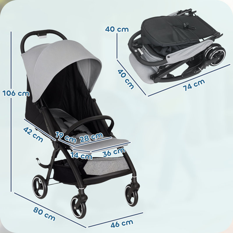 AIYAPLAY Baby Pushchair Foldable Adjustable Birth-3 Years 15kg, Light Grey