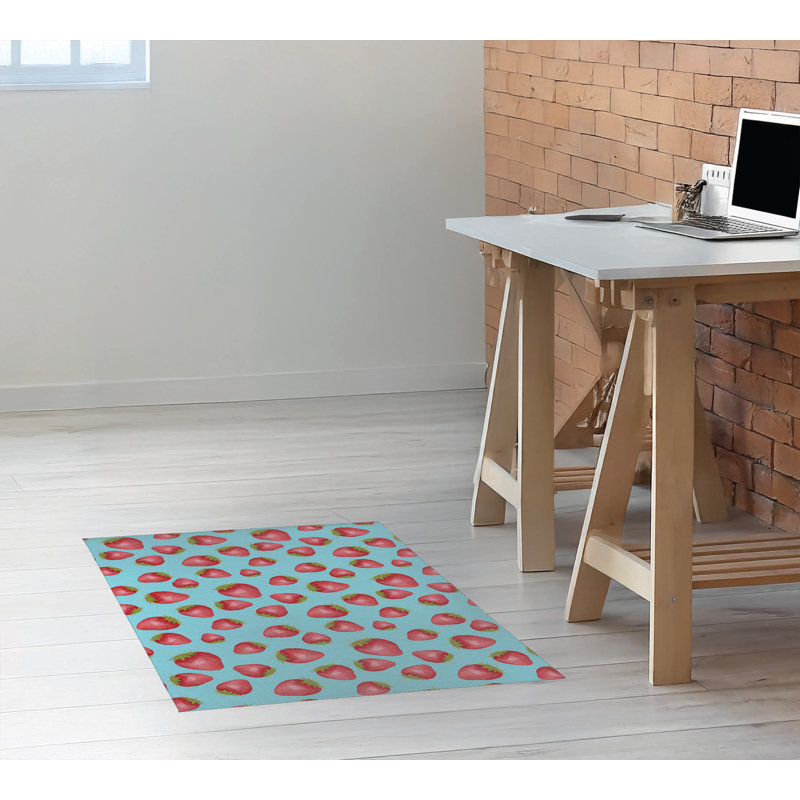 Tapis de bureau léger Summer Strawberries, L 24 po x P 36 po, Turquoise