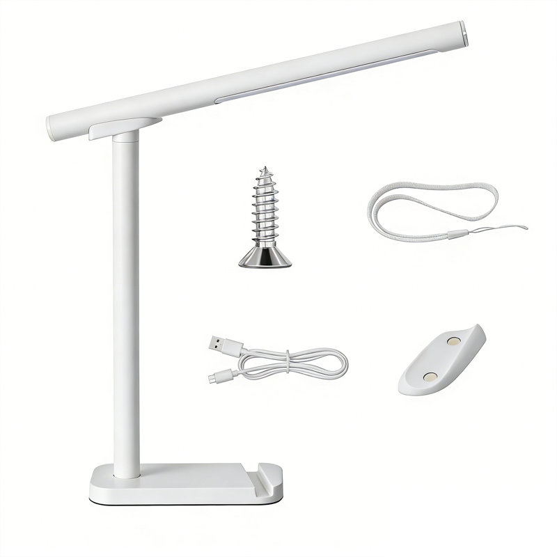 Lampe de bureau blanche à DEL magnétique avec rotation à 360 ° et support pour téléphone, Blanc