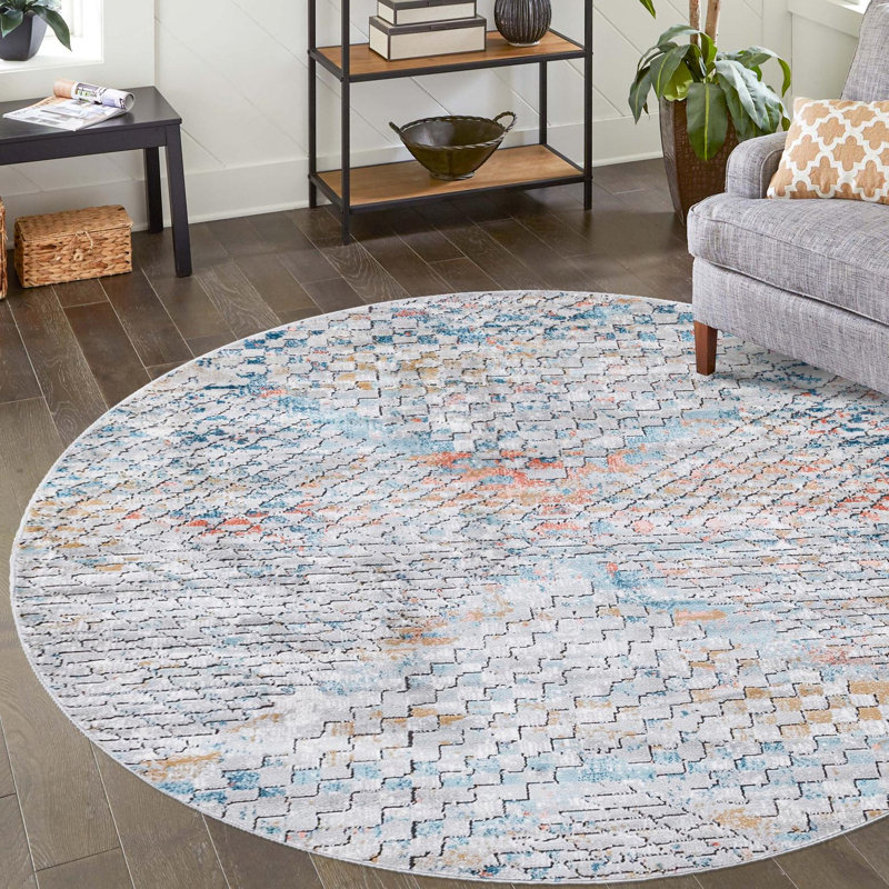 Checkered Indoor Rug, Round 5'3"