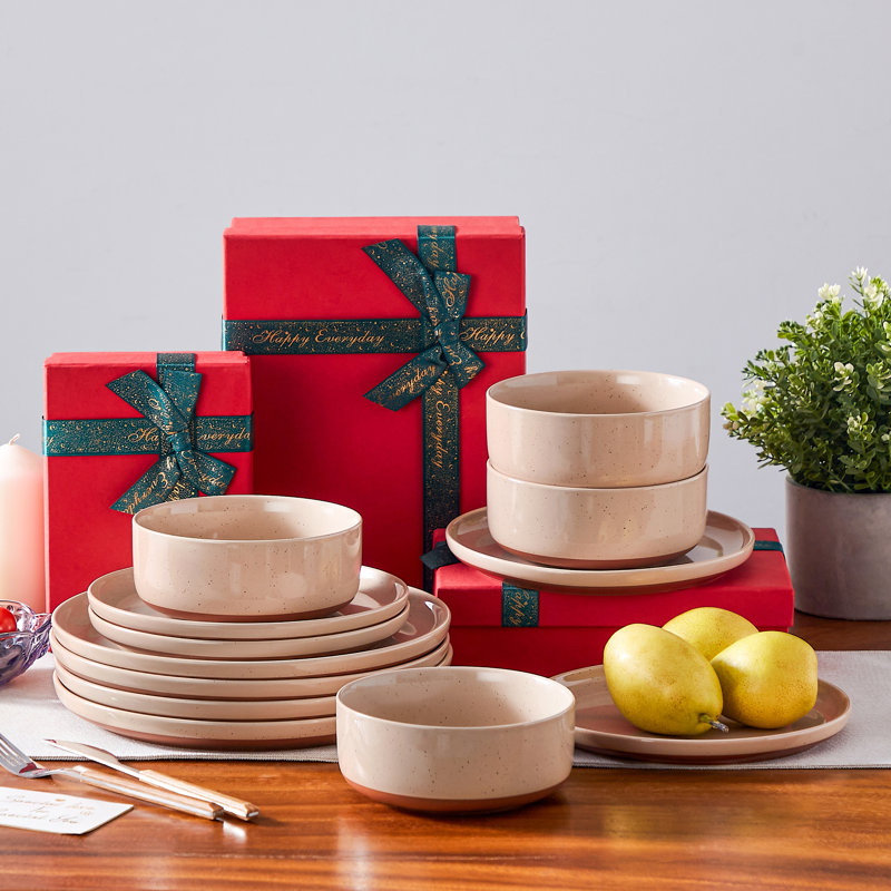 24 Piece Stoneware Dinnerware Set - Service for 8, Pink