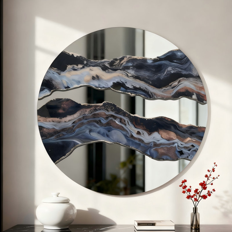 60cm Frameless Round Wall Mirror Resin Art Accent Mirror