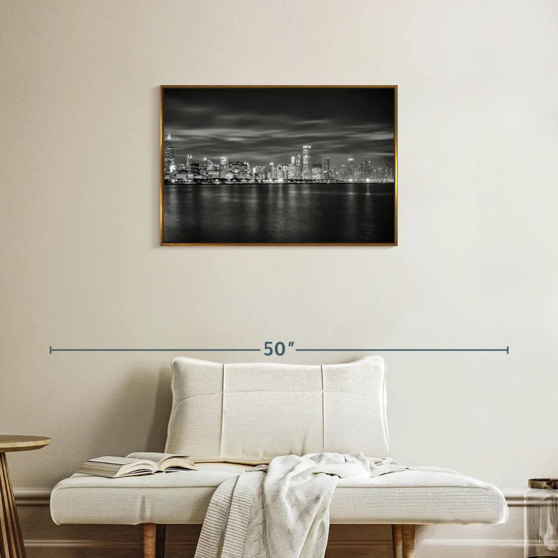 Chicago City - monochrome, 31 po x 21 po, Cadre flottant doré