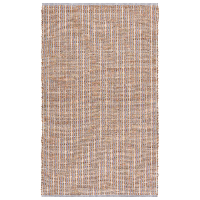 Kouki Natural Fiber Handwoven Jute Cotton Striped Rug in Gray/Natural, Rectangle 5' x 8'