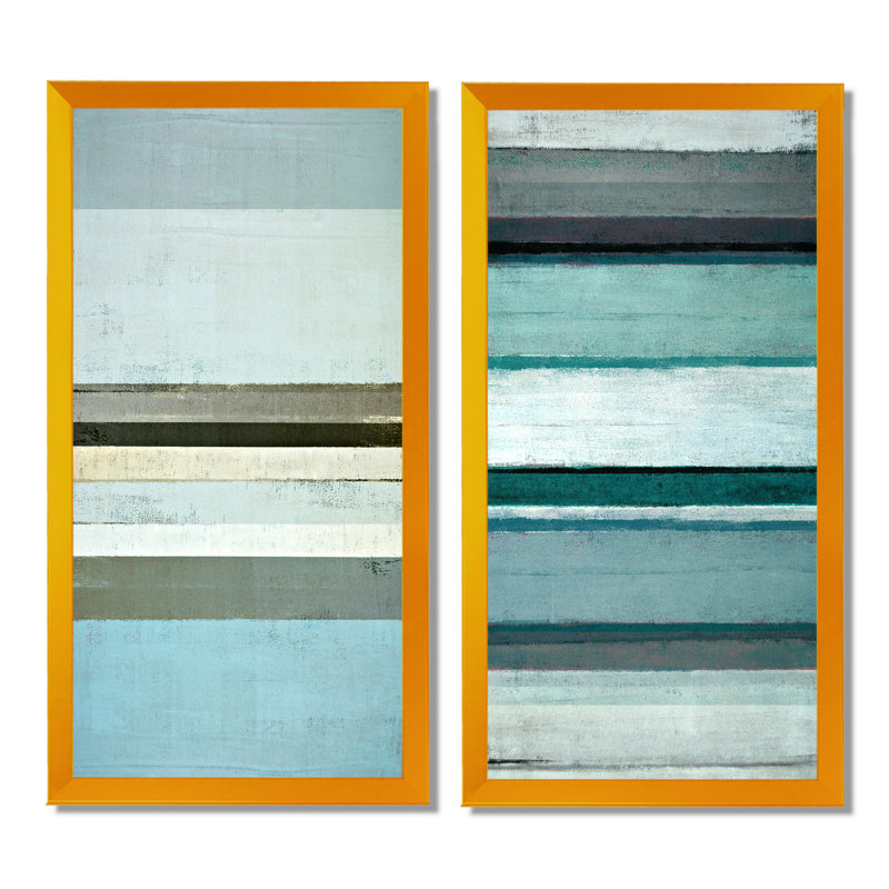 «Blue Meets Gray Modern Art 20688», ensemble de 2 peintures sur toiles, H 40 po x l 40 po x P 1 po, Cadre photo doré