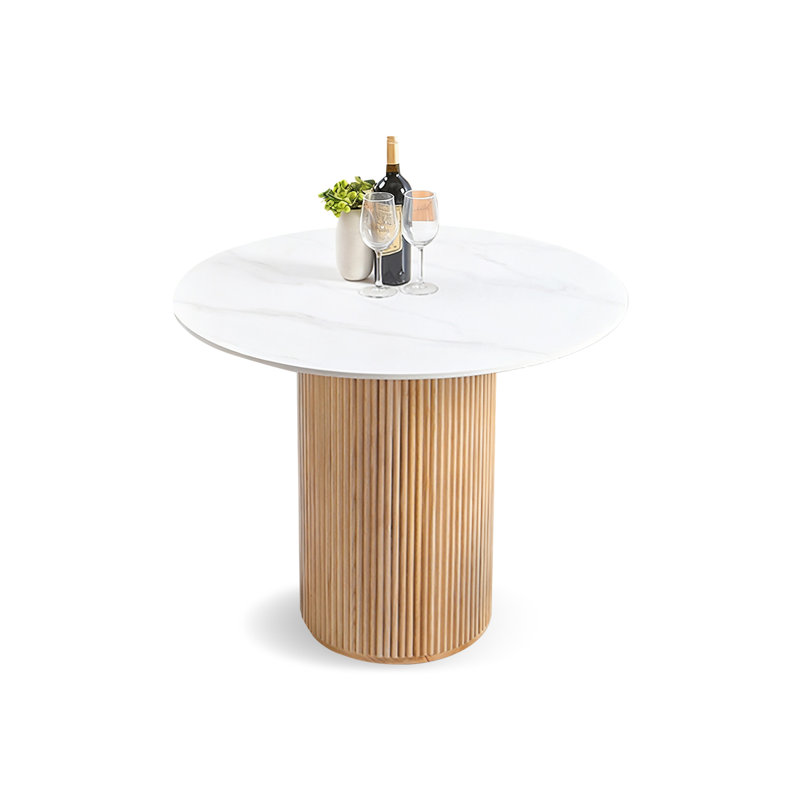 Table de salle à manger ronde blanche et marbre Burlywood, H 29,53 po x L 35,43 po x l 35,43 po, Blanc, Marbre