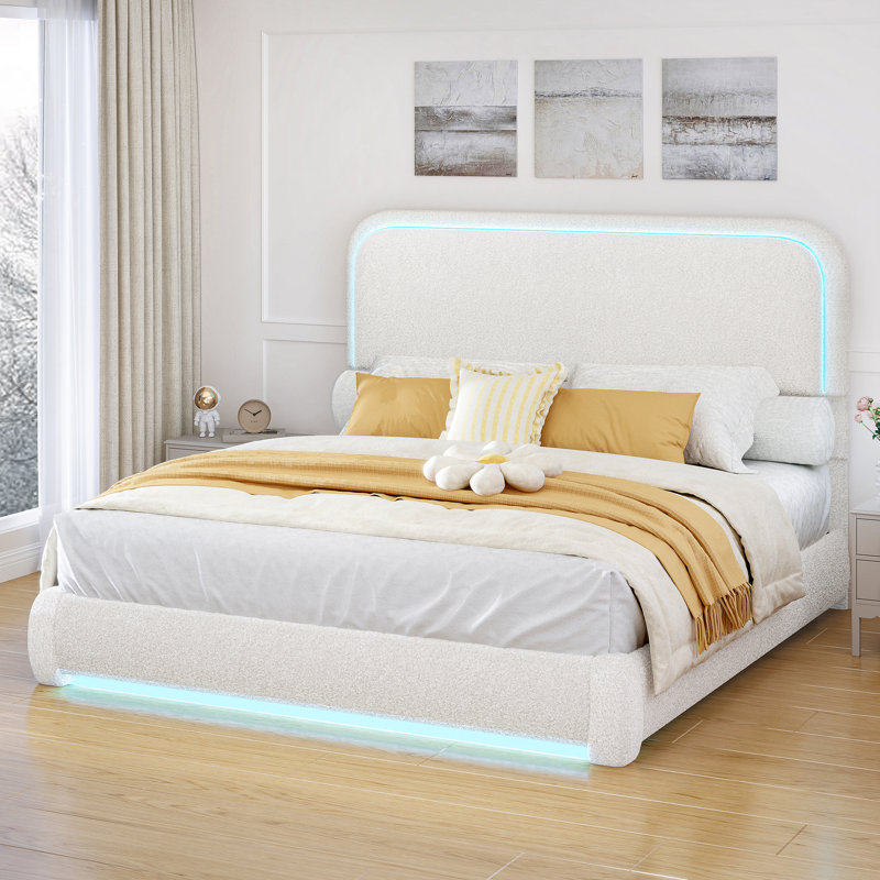 Base de lit tapissier Marshmallow Cloud Boucle, Crème, Grand lit
