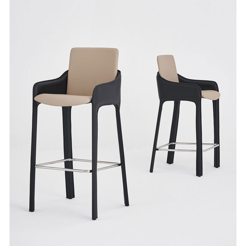 Modern And Simple Saddle Leather Armrest And Backrest Bar Stools