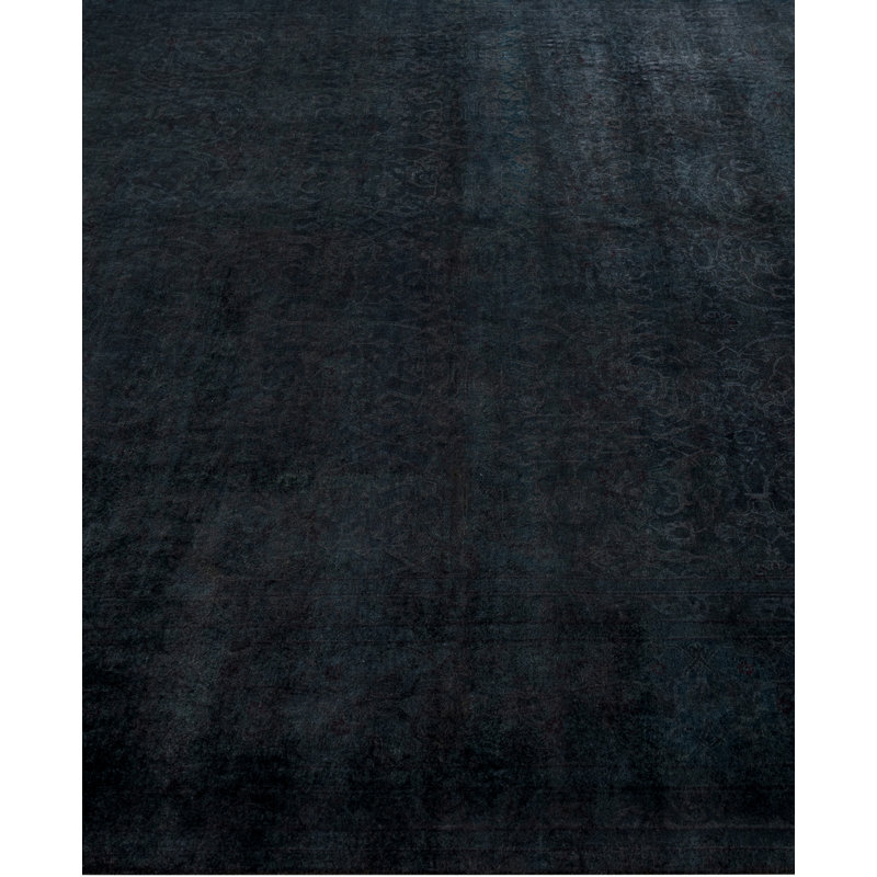 Overdyed Hand-Knotted Wool Modern-Contemporary Black Area Rug 9' 3" x 12' 3"