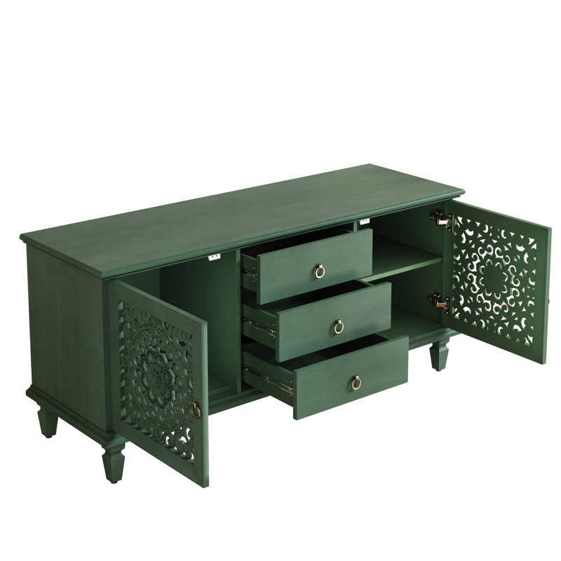Meuble télé sculpté rétro pour téléviseurs jusqu'à 65 pouces, Vert antique