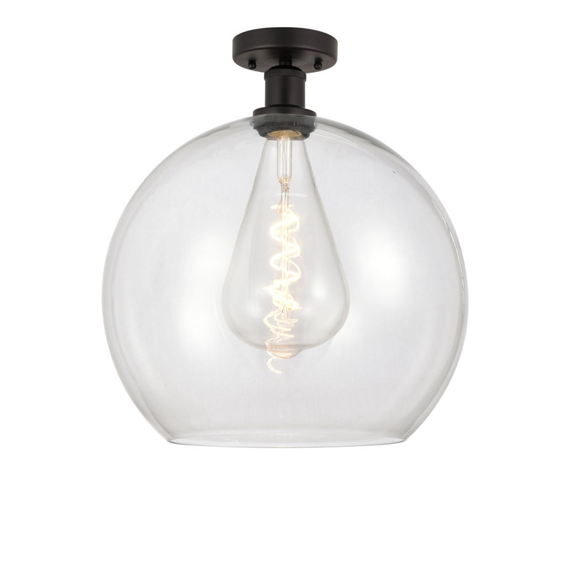 Plafonnier semi-encastré 1 lumière Cindi, Bronze huilé, H 18,38 po x l 13,75 po x P 13,75 po, Transparent
