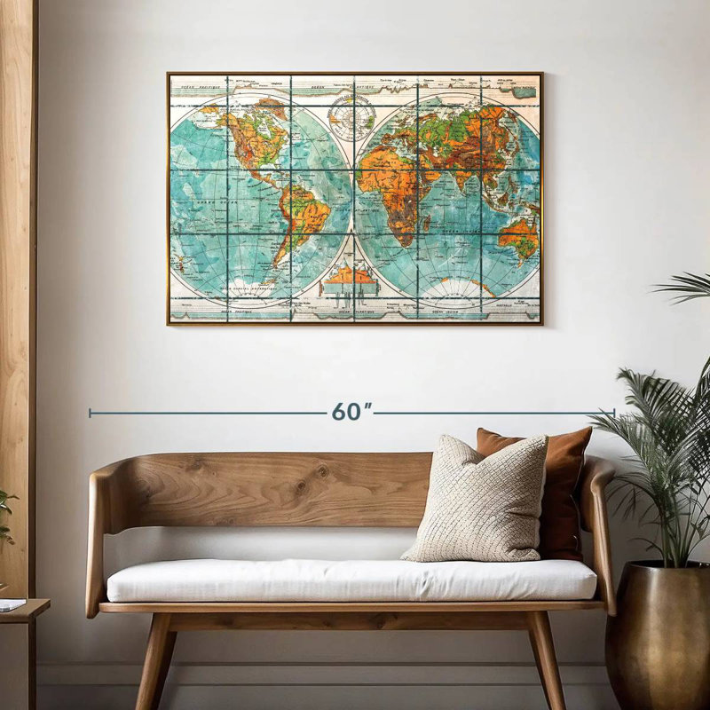 Globe World Map, 19" X 13", Floating Frame Gold