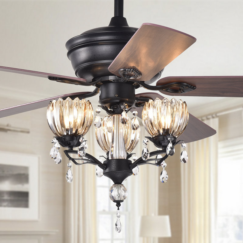 Ventilateur de plafond en cristal à 5 pales de 52 po avec télécommande et ensemble d'éclairage Babineaux