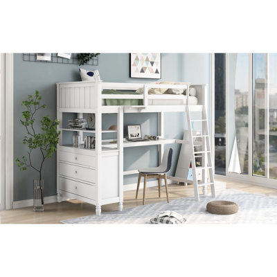 Lit mezzanine simple en bois massif avec tiroirs - organisez vos options de rangement blanches Personnalisez l'espace