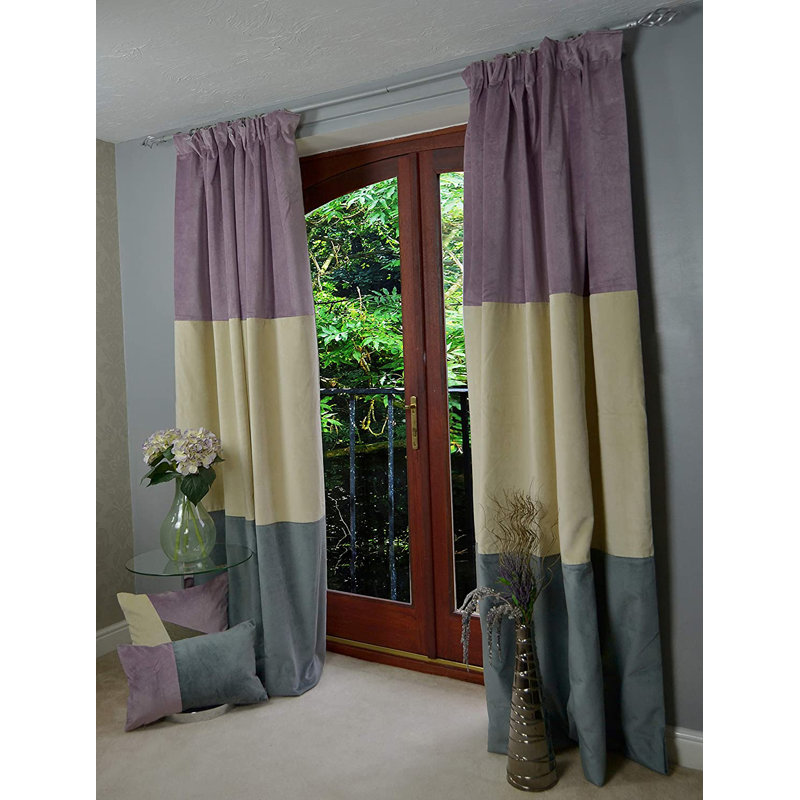 Crosbie Blackout Curtain Pair, Purple/Cream/Grey, Width 116 x Drop 228 cm
