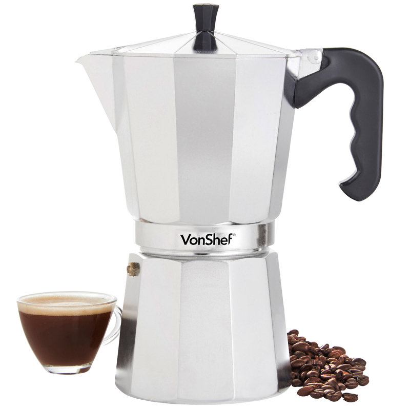 VonShef Stovetop Espresso Maker, 0.3 L, Silver