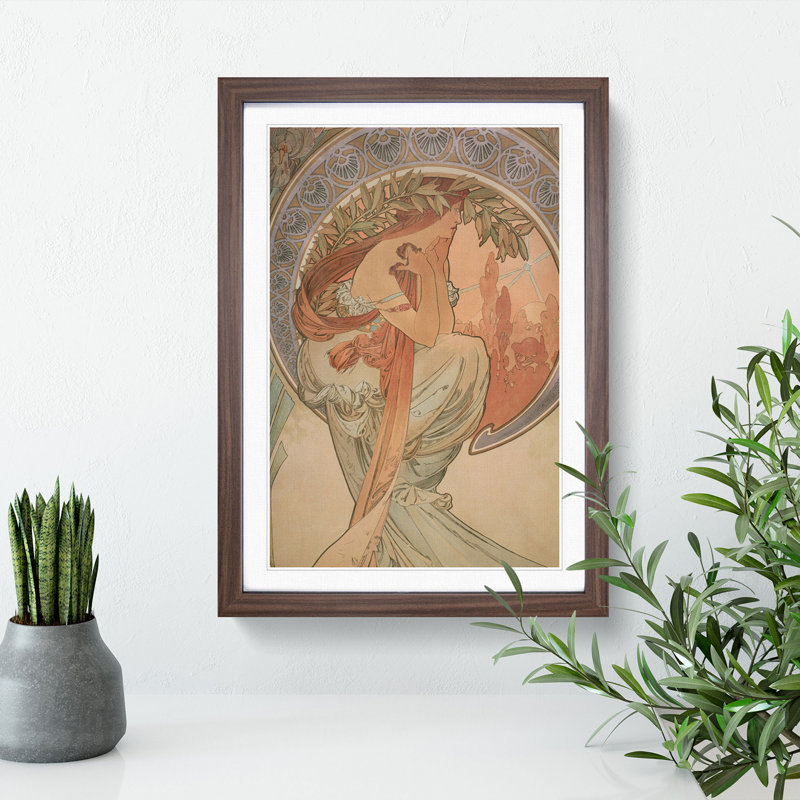 The Arts Poetry Vol.1 by Alphonse Mucha - Framed Print, 65cm H x 48cm W x 2cm D, Walnut