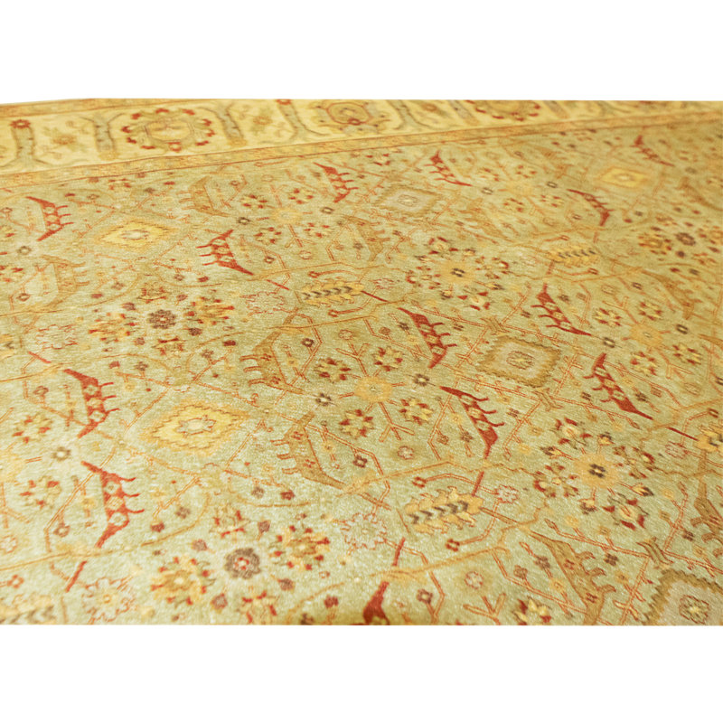 High-Quality Hand-Knotted Green And Beige Area Rug