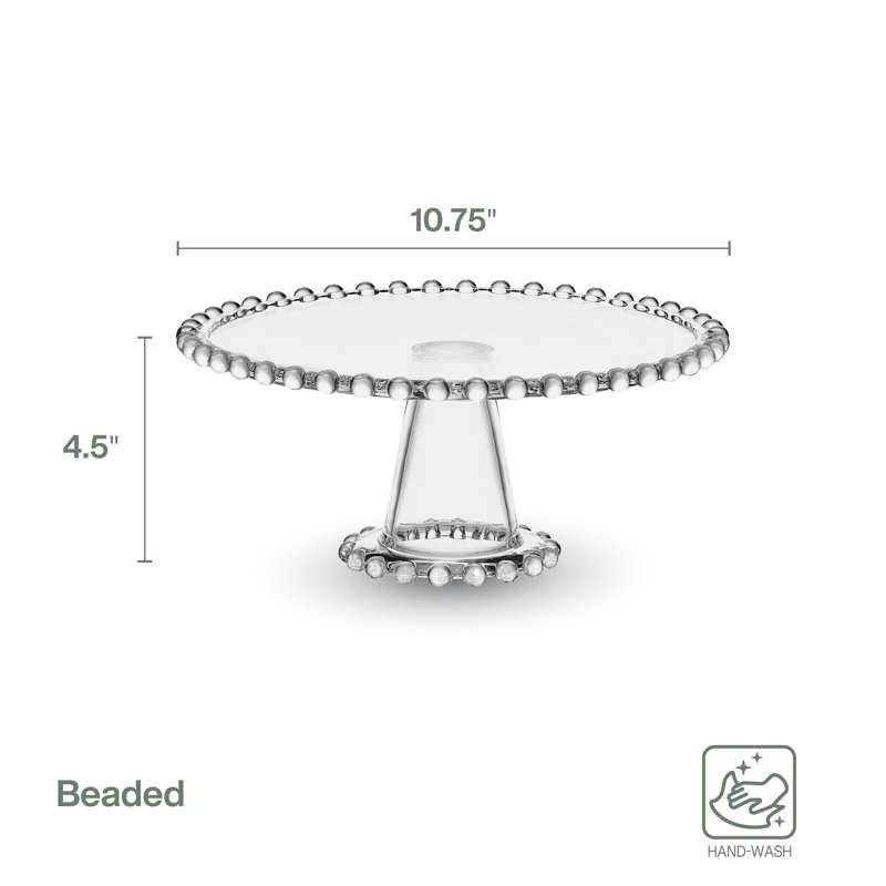 Clear Beaded Glass Pedestal Cake Stand, 10.75 Inch