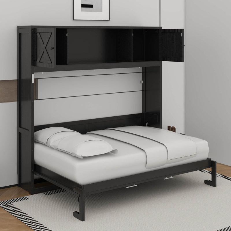 Lit escamotable double avec armoires de rangement