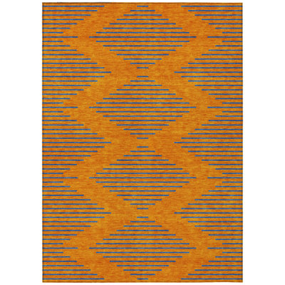 3' X 5' Orange And Blue Geometric Washable Indoor Outdoor Area Rug