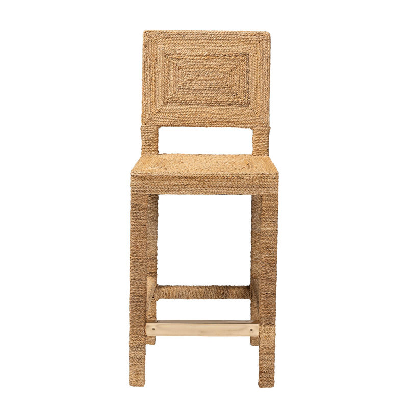Anfield Natural Seagrass and Mahogany Wood Counter Stool