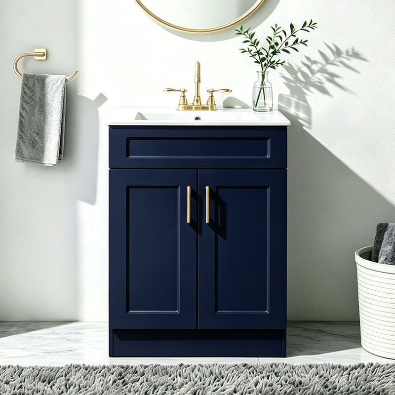 Ensemble de meuble-lavabo simple bleu avec plateau en céramique Eyrun, 24" W
