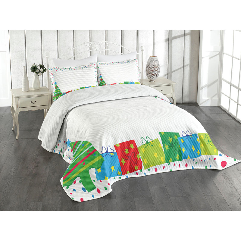 Ambensonne Party Bedspread Christmas Multicolor Multicolor, King Coverlet/Bedspread + 2 Pillow Shams