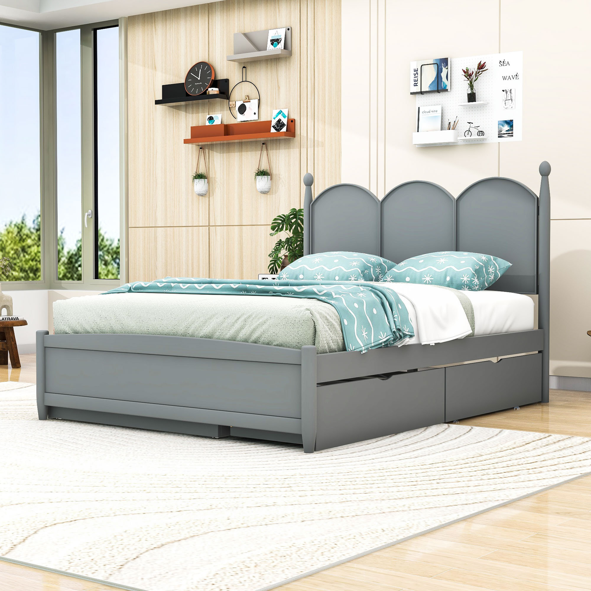 Lark Manor™ Georgana Rustic Queen Bed with Pull-out Twin Trundle and Storage Drawers | Wayfair