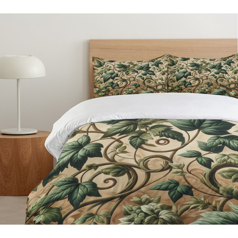 Leaf Print Duvet Cover, California King Duvet Cover + 2 Standard Shams