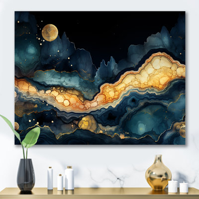 Inclinaison dorée et bleue - art mural géométrique