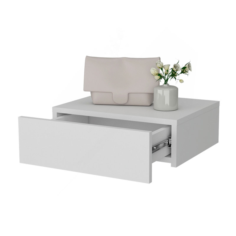 Table de chevet blanche flottante murale, Blanc