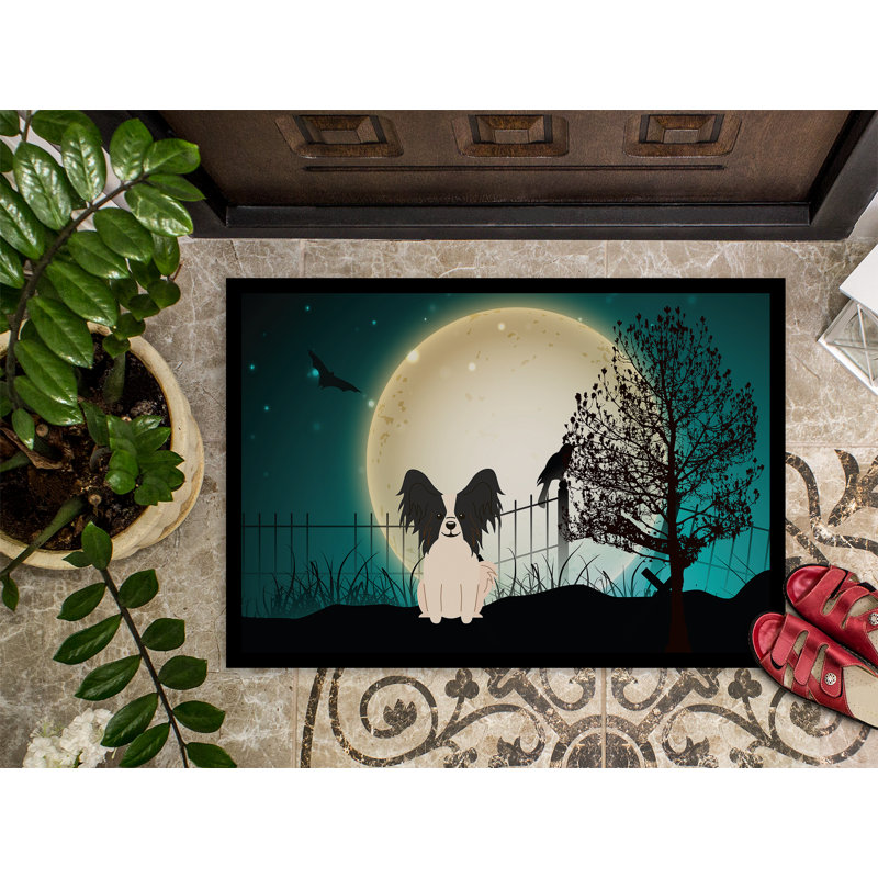 Tapis d'entrée antidérapant Ermond Halloween, Noir / Blanc, Rectangle 2 pi x 3 pi