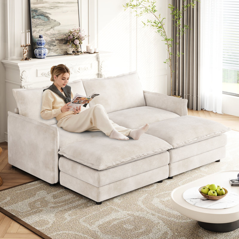 Canapé surdimensionné en velours côtelé confortable et élégant avec repose-pieds amovibles, idéal pour le salon, la chambre à coucher et le bureau personnel