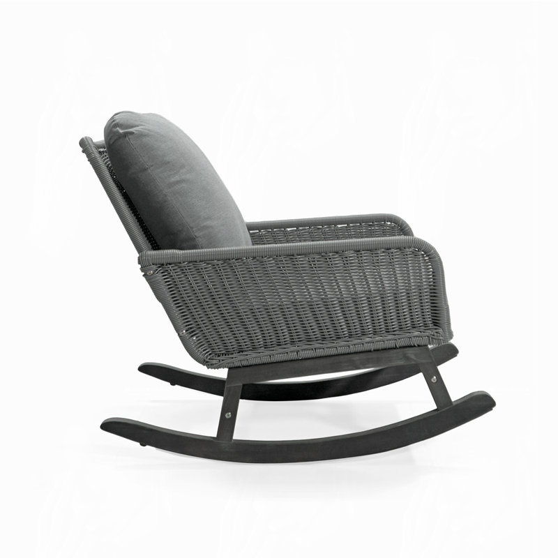 Chaise berçante en osier avec coussins en polyester doux et structure en bois durable, Gris, Gris