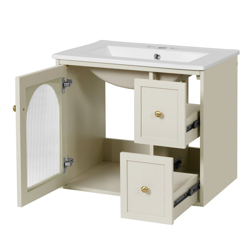 Ensemble de meuble-lavabo mural pour petit espace, Beige