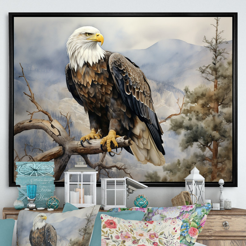 «Bold Eagle Noble Perch», reproduction sur toile Aigle, H 24 po x l 32 po, Cadre flottant noir