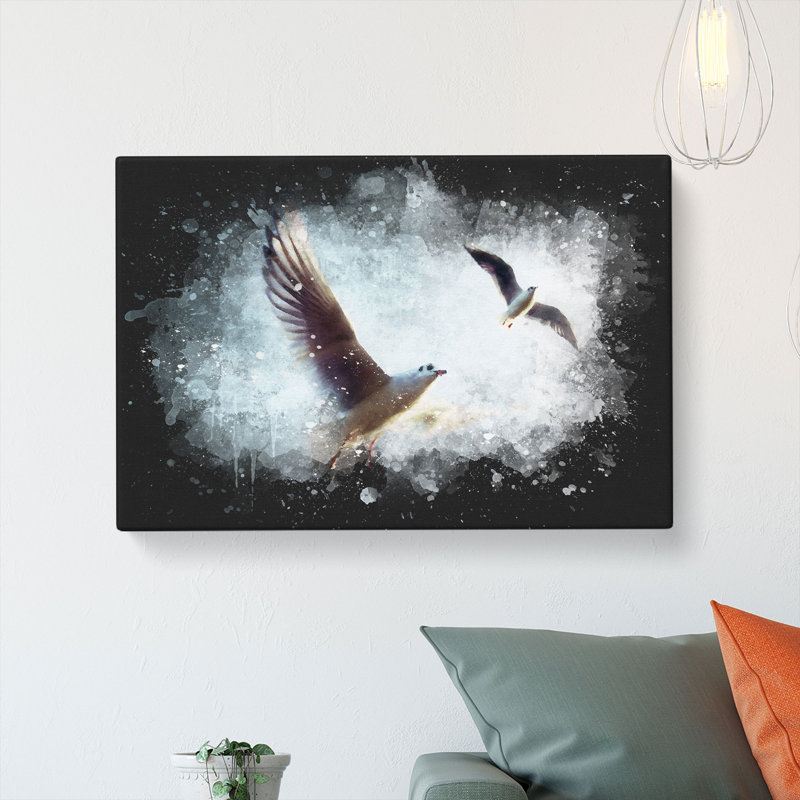 Pair Of Flying Seagulls - Wrapped Canvas, 60cm H x 91cm W x 3cm D