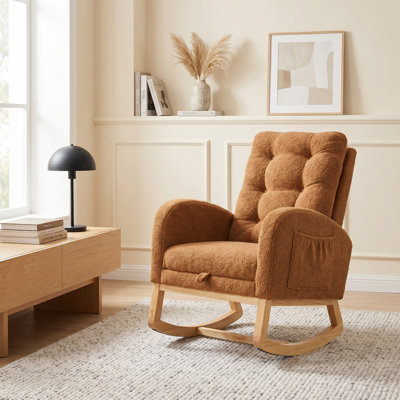 Chaise berçante d'appoint rembourrée à haut dossier avec repose-pieds et poche de rangement pour le salon