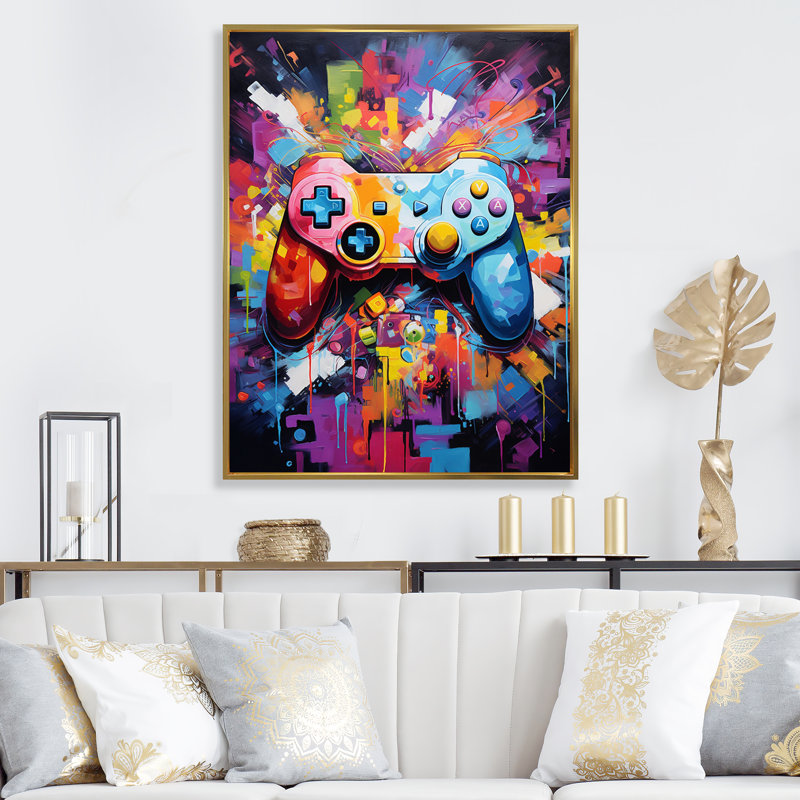 Jeu vidéo Pixel Pop I - jeux vidéo, impressions sur toile, Cadre flottant doré, H 32 po x l 24 po x P 1 po