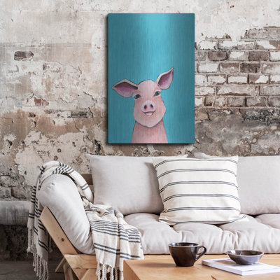 Gracie Oaks «Little Pig» par Lucia Stewart, art mural en métal, 12 po x 16 po