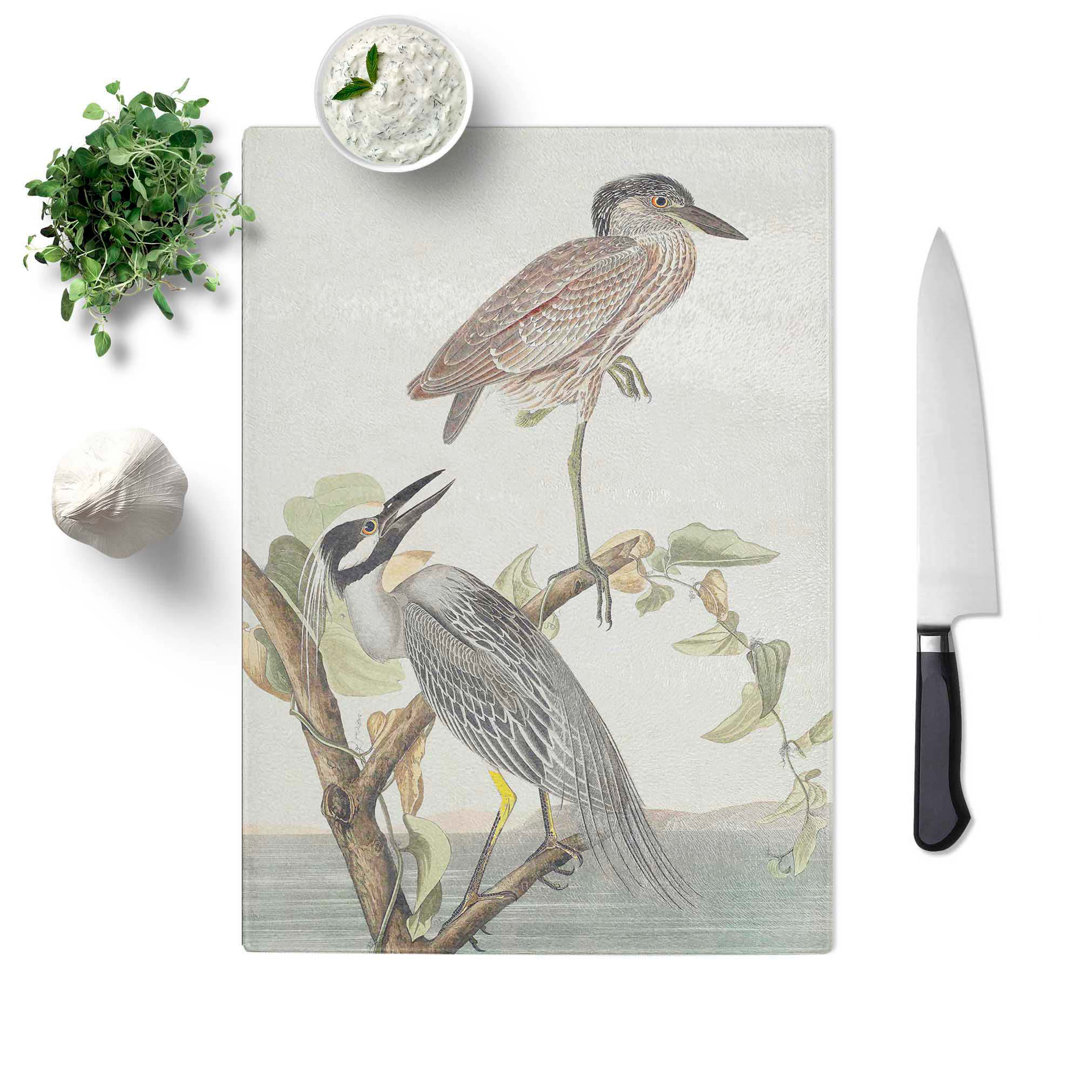 Tempered Glass Yellow-Crowned Heron by John James Audubon Chopping Board