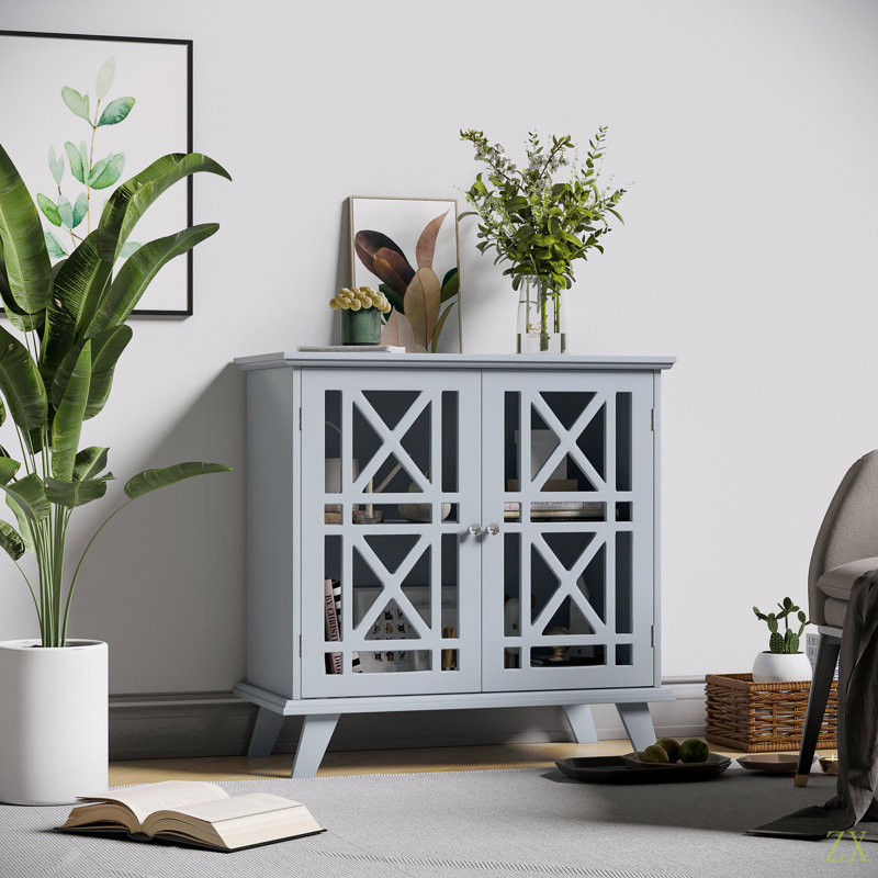 Buffet, armoire de rangement pour la cuisine, armoire d'appoint avec portes à double chantournage et poignées en métal pour le salon