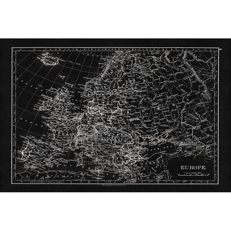 Blackprint Map Of Europe - Wrapped Canvas Print, 30cm H x 46cm W x 3.8cm D